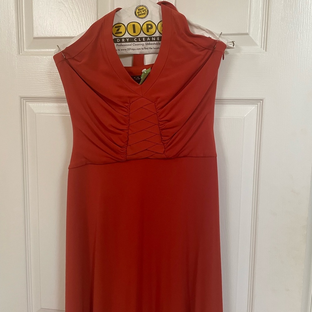 Burnt orange fluid halter dress